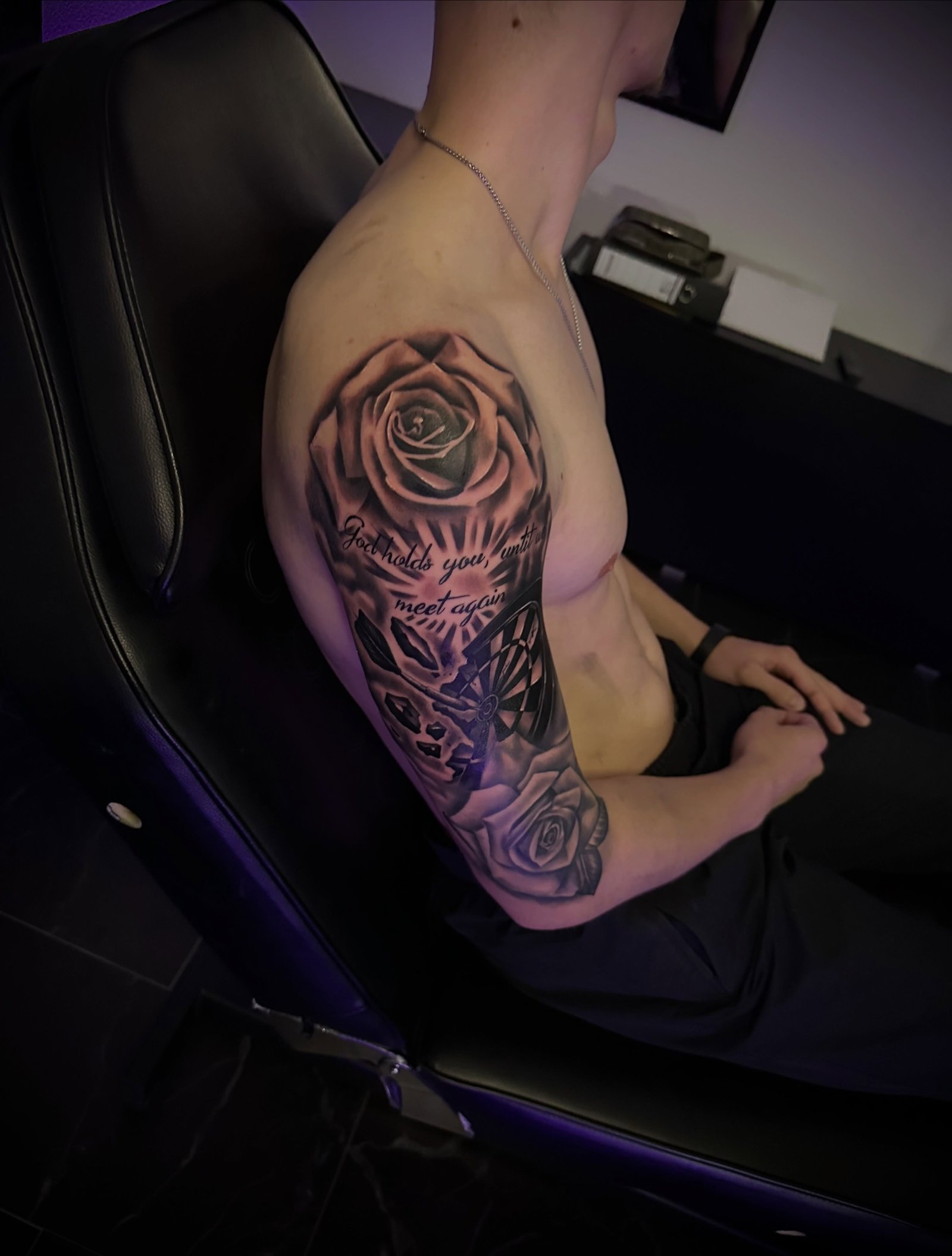 Rose and script blackwork sleeve